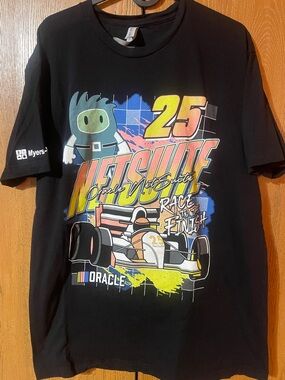 Next Level Apparel Black Graphic Race Tee with Yellow, Blue, Green